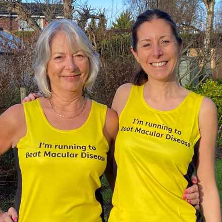 Emma and Jan in Macular Society t-shirts